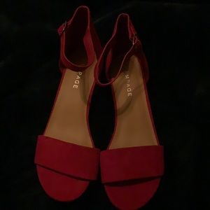 Red suede block sandals